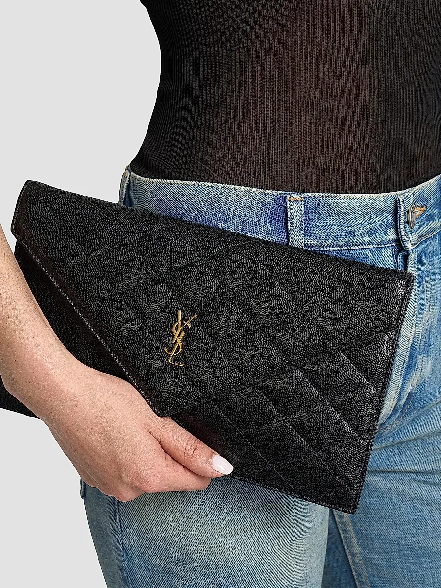 Saint Laurent Women's Paris Pouch in Grain De Poudre Leather | Thumbnail 3 Saint Laurent Women's Paris Pouch in Grain De Poudre Leather | Thumbnail 3