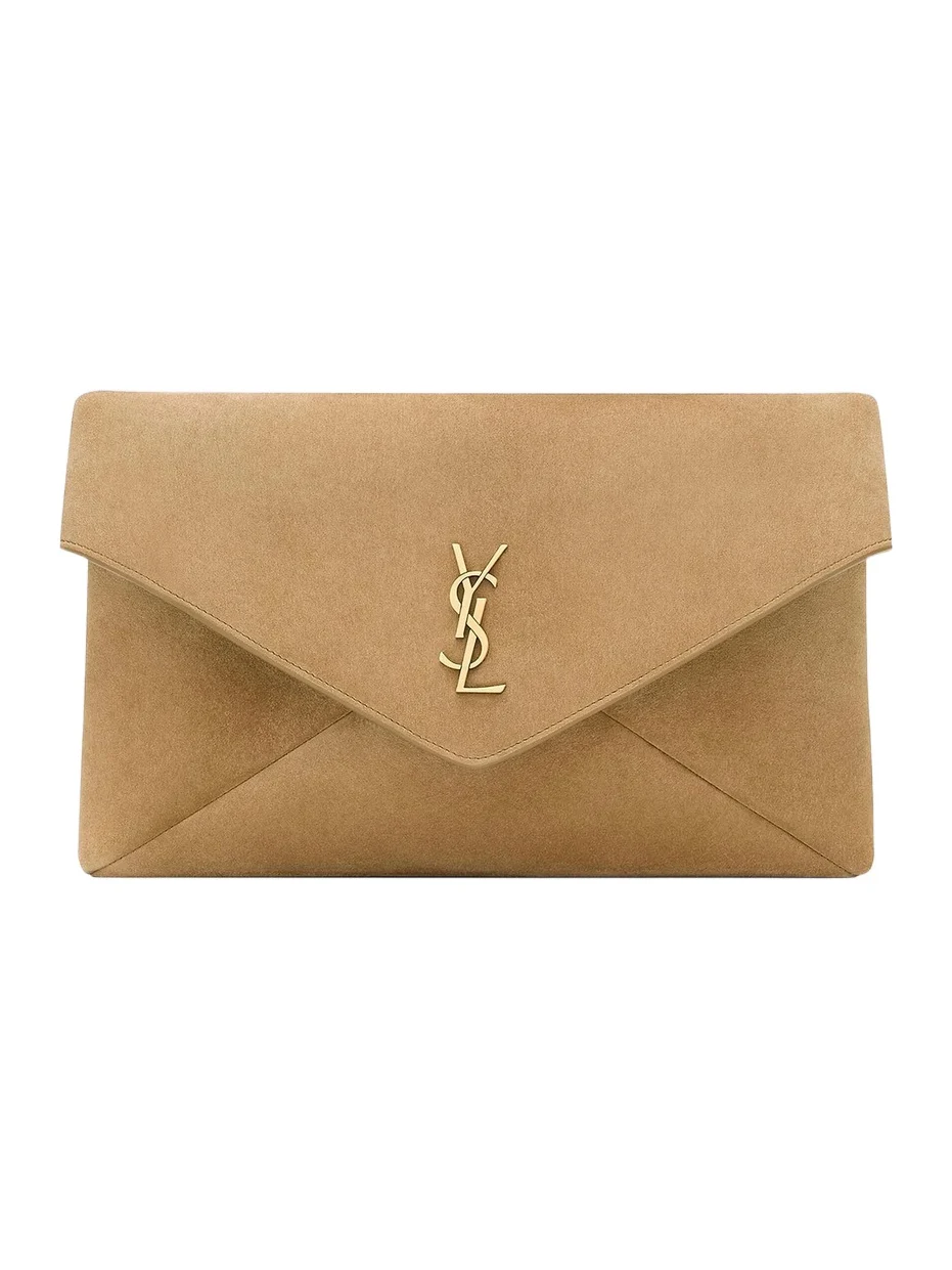 Saint Laurent Women's Cassandre Large Envelope Pouch in Suede - Golden Leaf