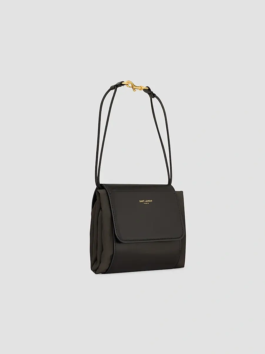 Saint Laurent Men's Foulard Folding Pouch in Silk, Satin and Leather - Chocolate Black | Thumbnail 5 Saint Laurent Men's Foulard Folding Pouch in Silk, Satin and Leather - Chocolate Black | Thumbnail 5
