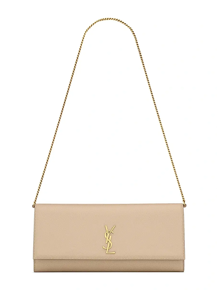 Saint Laurent Women's Kate Clutch in Grain De Poudre Leather - Dark Beige | Image 1 Saint Laurent Women's Kate Clutch in Grain De Poudre Leather - Dark Beige | Image 1