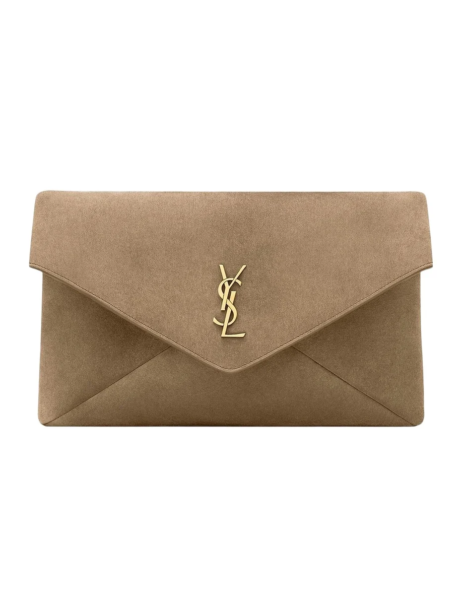 Saint Laurent Women's Cassandre Large Envelope Pouch in Suede - Light Cumin