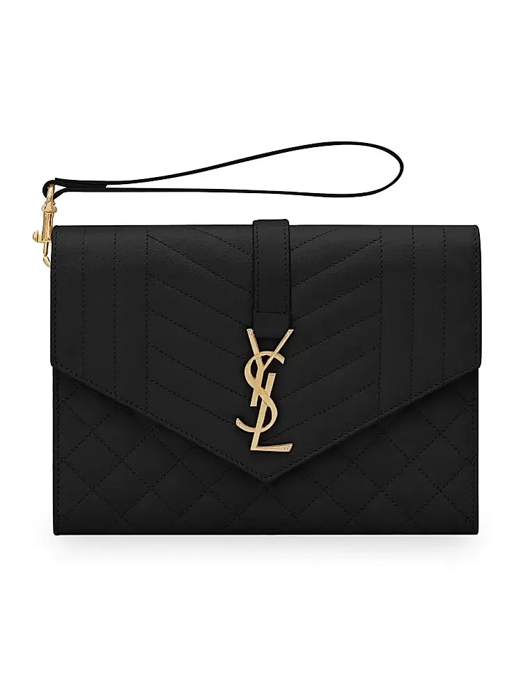 Saint Laurent Women's Envelope Flap Pouch In Mix Matelassé Grain De Poudre Embossed Leather