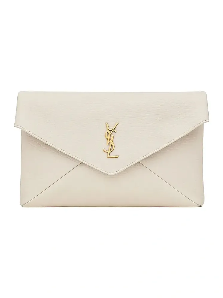 Saint Laurent Women's Cassandre Large Envelope Pouch In Lambskin - Blanc Vintage
