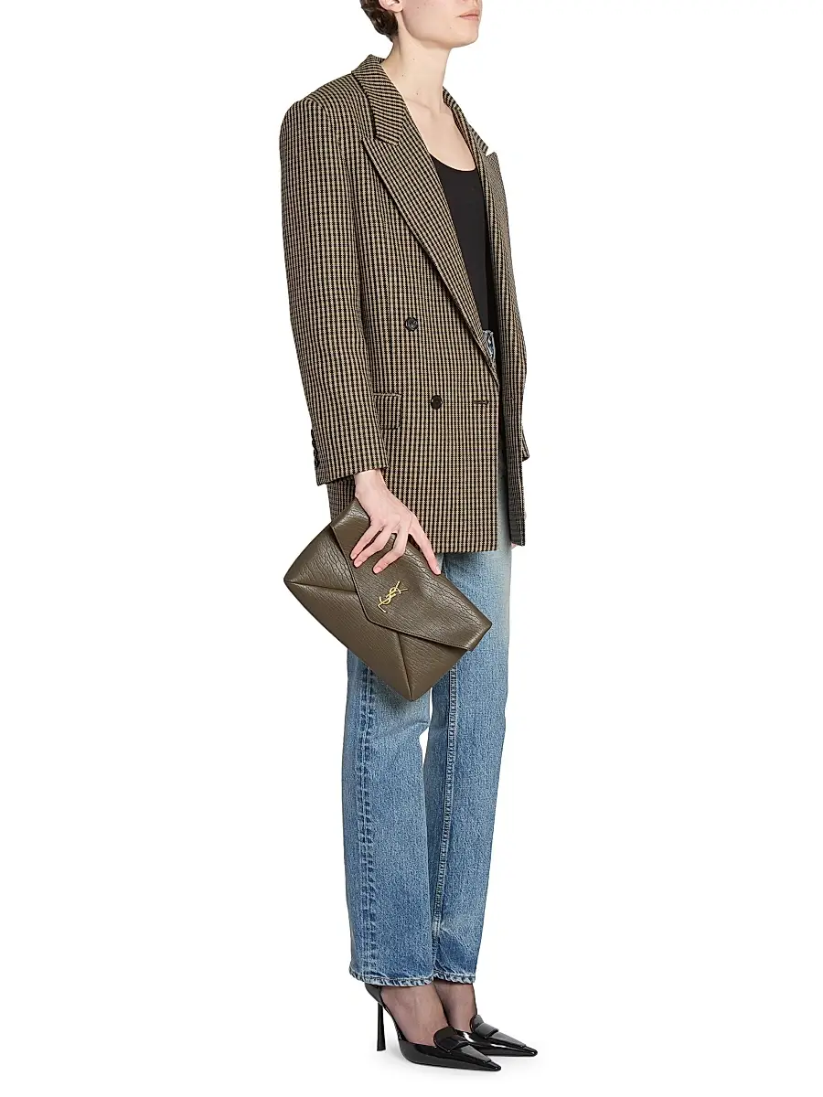 Saint Laurent Women's Cassandre Large Envelope Pouch In Lambskin - Light Musk | Thumbnail 2