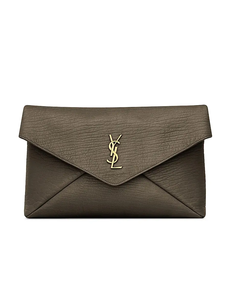 Saint Laurent Women's Cassandre Large Envelope Pouch In Lambskin - Light Musk | Image 1 Saint Laurent Women's Cassandre Large Envelope Pouch In Lambskin - Light Musk | Image 1