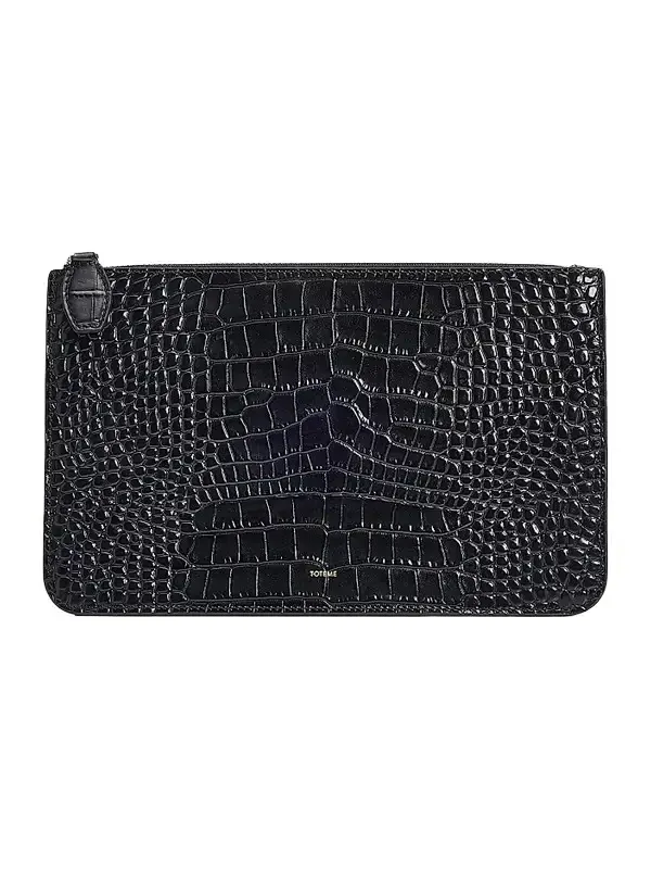 Women's Threefold Croc-Embossed Leather Clutch Women's Threefold Croc-Embossed Leather Clutch