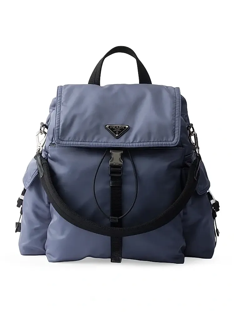 Prada Men's Explore Re-Nylon and Leather Backpack - Blue