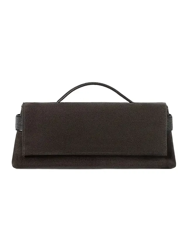 Brunello Cucinelli Women's Essence Clutch Bag in Suede with Precious Bands - Pine Cone Brown