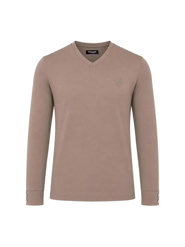 Maceoo Men's V-Neck SS Long Sleeve T-Shirt - Brown - Size XXXL | Image 1 Maceoo Men's V-Neck SS Long Sleeve T-Shirt - Brown - Size XXXL | Image 1