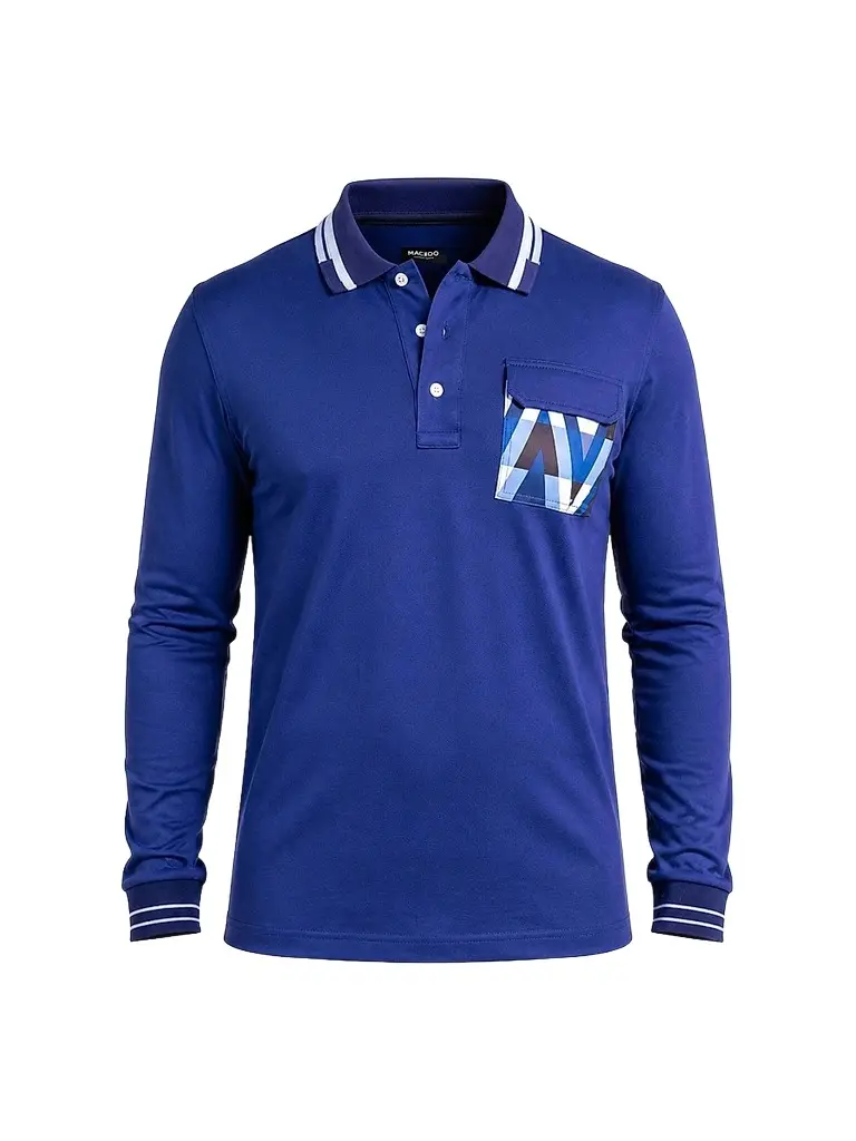 Maceoo Men's Ascension Long Sleeve Polo Shirt - Blue - Size XXXXL | Image 1 Maceoo Men's Ascension Long Sleeve Polo Shirt - Blue - Size XXXXL | Image 1