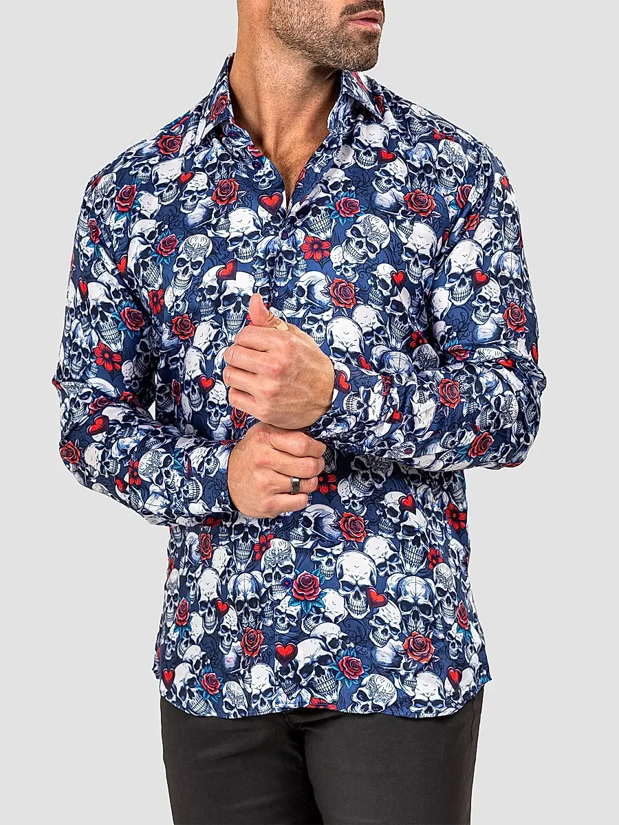 Maceoo Men's Fibonacci Marthyr Skull Rose Shirt | Thumbnail 2 Maceoo Men's Fibonacci Marthyr Skull Rose Shirt | Thumbnail 2