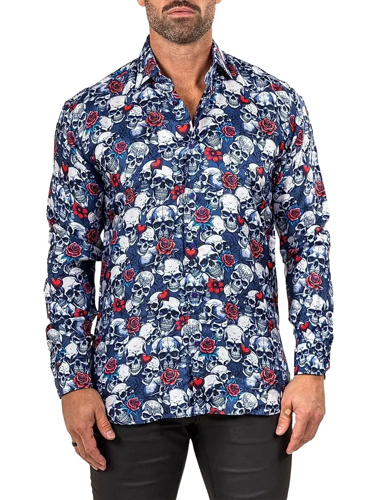 Maceoo Men's Fibonacci Marthyr Skull Rose Shirt | Image 1 Maceoo Men's Fibonacci Marthyr Skull Rose Shirt | Image 1