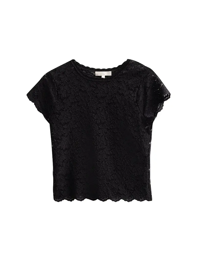 LoveShackFancy Women's Lucas Floral Lace T-Shirt - Black | Image 1 LoveShackFancy Women's Lucas Floral Lace T-Shirt - Black | Image 1