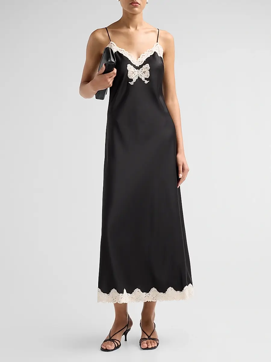 LoveShackFancy Women's Lomira Lace-Trim Crepe Midi Dress | Thumbnail 2 LoveShackFancy Women's Lomira Lace-Trim Crepe Midi Dress | Thumbnail 2