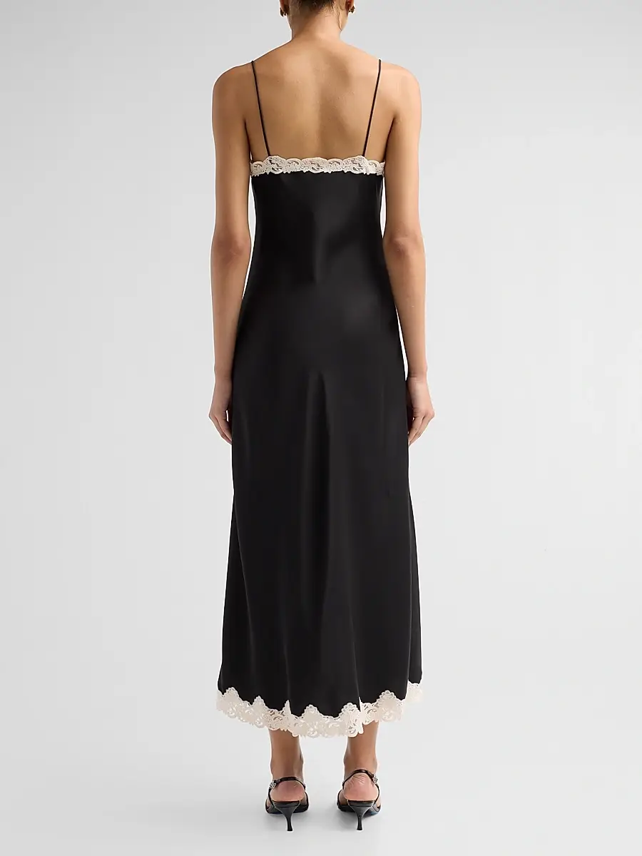LoveShackFancy Women's Lomira Lace-Trim Crepe Midi Dress | Thumbnail 3 LoveShackFancy Women's Lomira Lace-Trim Crepe Midi Dress | Thumbnail 3
