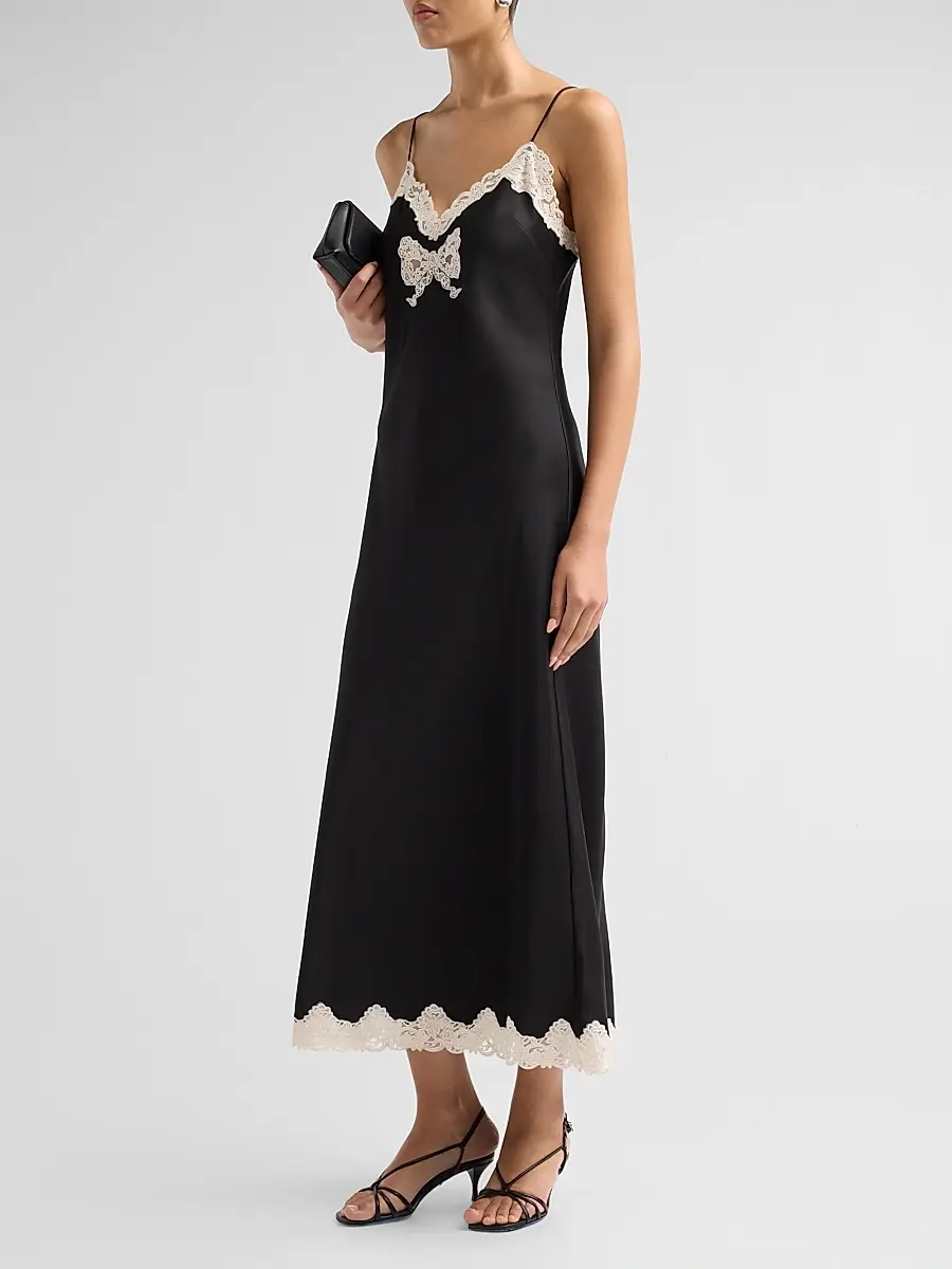 LoveShackFancy Women's Lomira Lace-Trim Crepe Midi Dress | Thumbnail 4 LoveShackFancy Women's Lomira Lace-Trim Crepe Midi Dress | Thumbnail 4