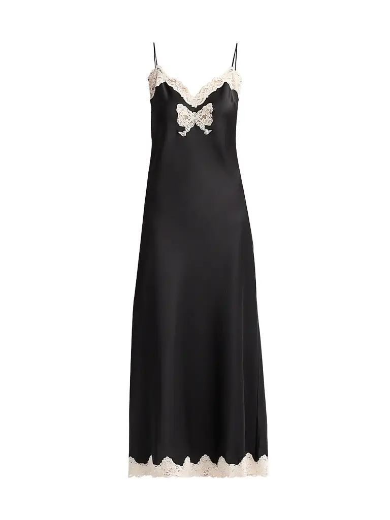 LoveShackFancy Women's Lomira Lace-Trim Crepe Midi Dress - Black | Image 1 LoveShackFancy Women's Lomira Lace-Trim Crepe Midi Dress - Black | Image 1