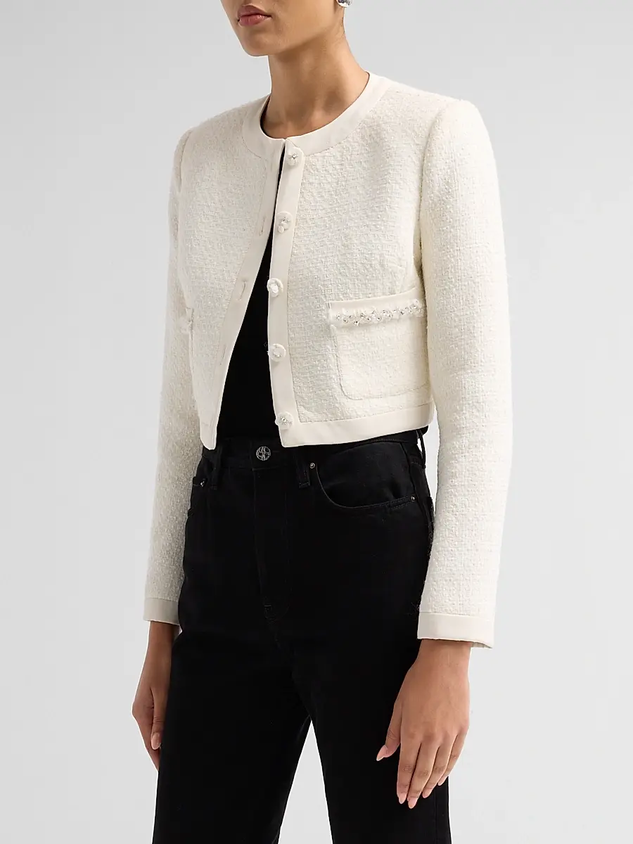 LoveShackFancy Women's Alphie Bouclé Tweed Jacket | Thumbnail 4