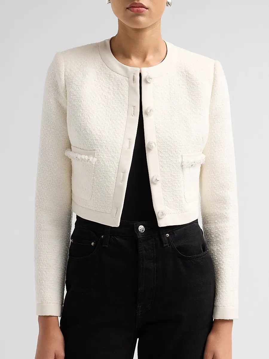 LoveShackFancy Women's Alphie Bouclé Tweed Jacket | Thumbnail 5
