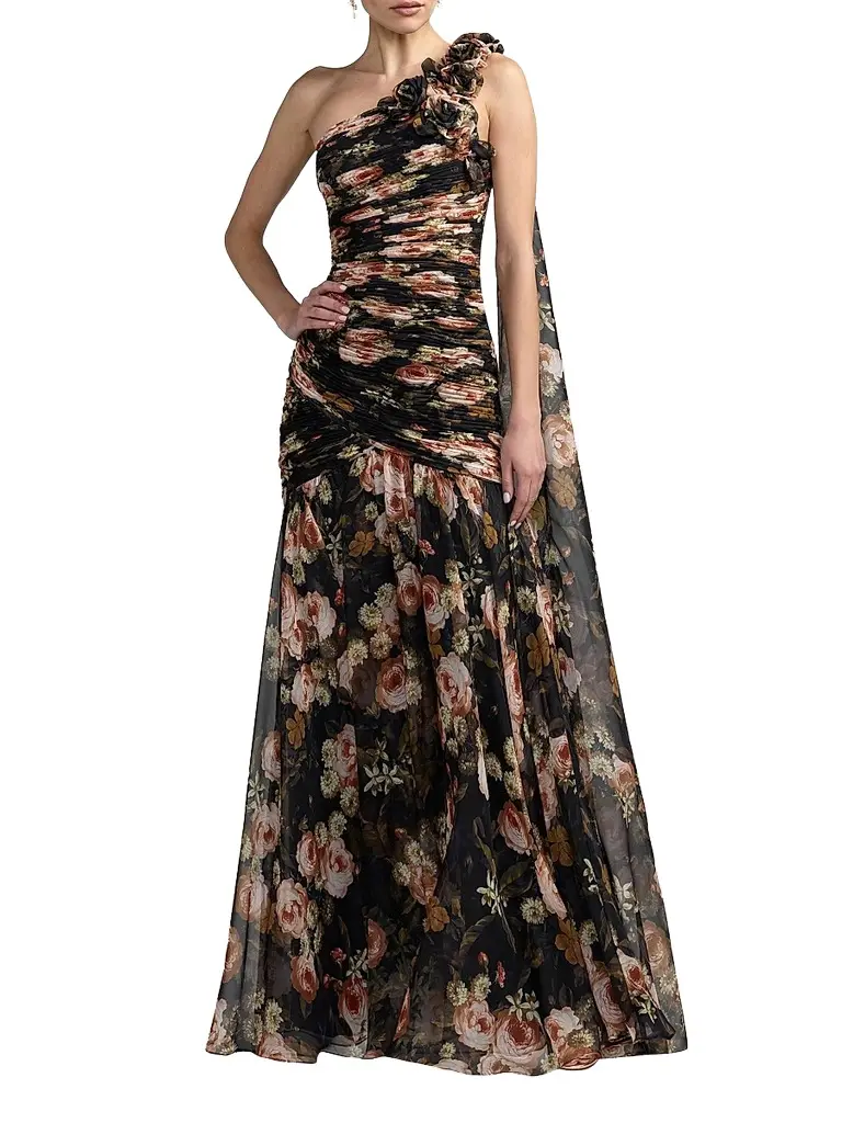 Mac Duggal Women's Floral Chiffon One-Shoulder Gown | Image 1 Mac Duggal Women's Floral Chiffon One-Shoulder Gown | Image 1