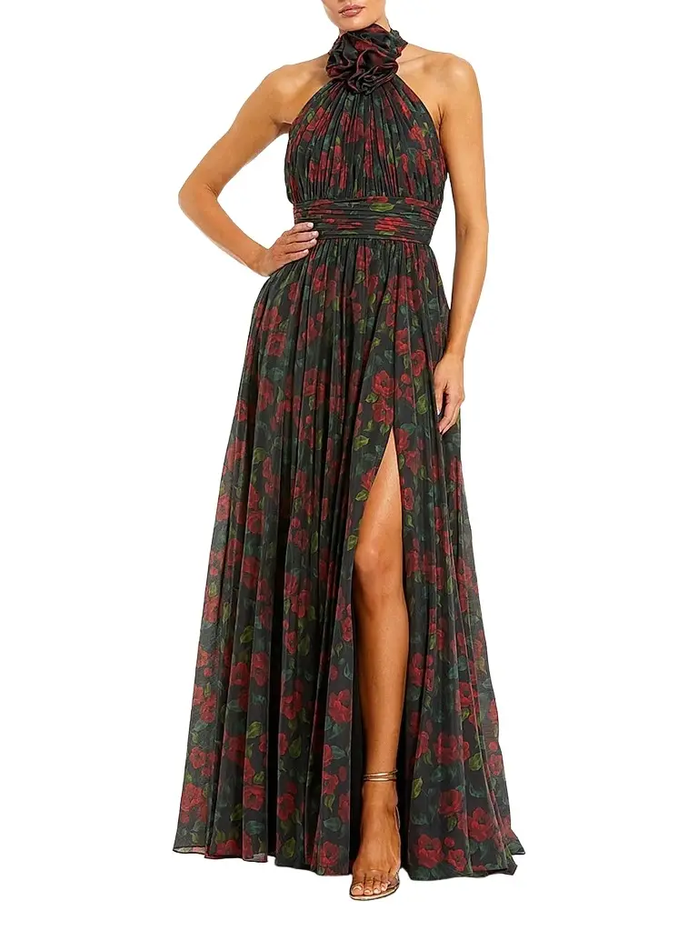 Mac Duggal Women's Floral Chiffon High Neck Gown - Black Multi - Size 14 | Image 1 Mac Duggal Women's Floral Chiffon High Neck Gown - Black Multi - Size 14 | Image 1