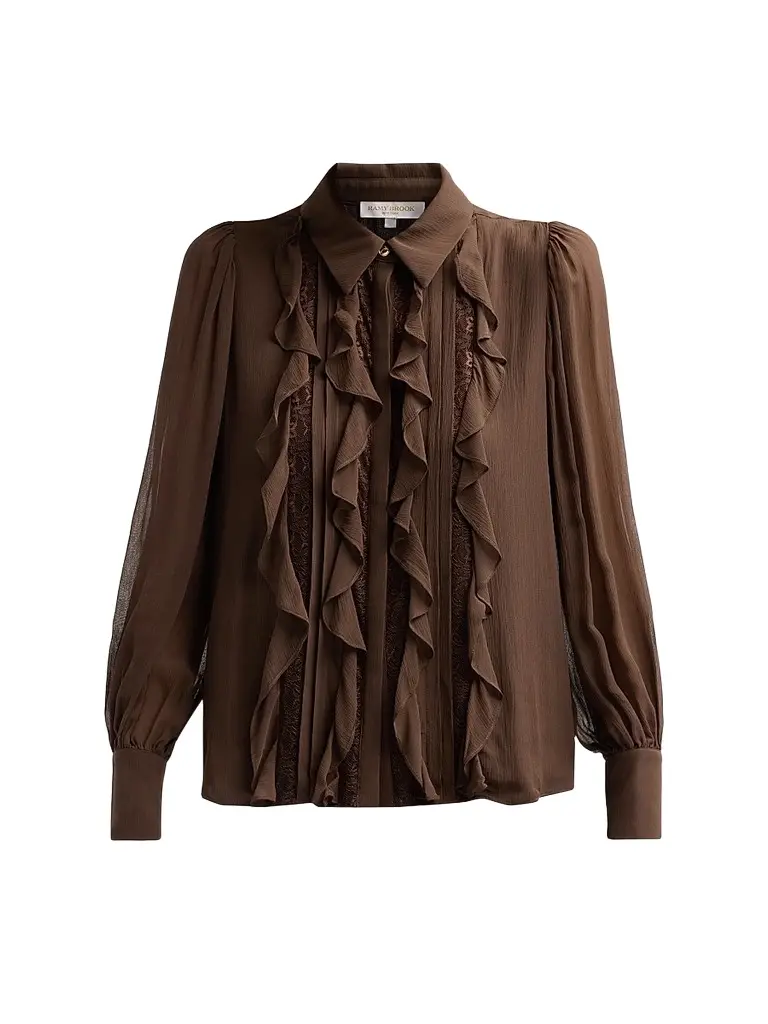 Ramy Brook Women's Claire Silk Ruffle Blouse - Heritage Brown - Size XXL | Image 1 Ramy Brook Women's Claire Silk Ruffle Blouse - Heritage Brown - Size XXL | Image 1