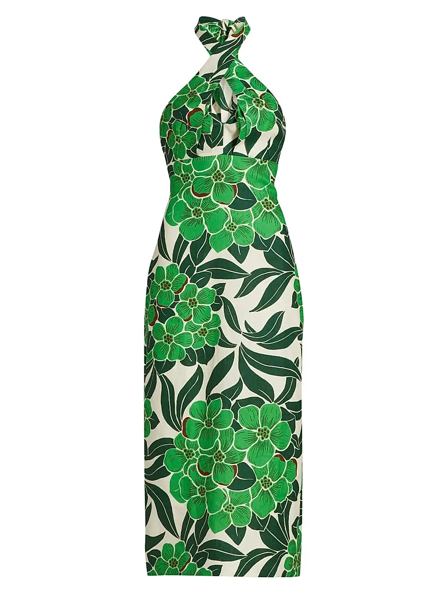 Cara Cara Women's Perla Tropical Halter Midi-Dress - Palm Beach Green - Size 6 | Image 1 Cara Cara Women's Perla Tropical Halter Midi-Dress - Palm Beach Green - Size 6 | Image 1