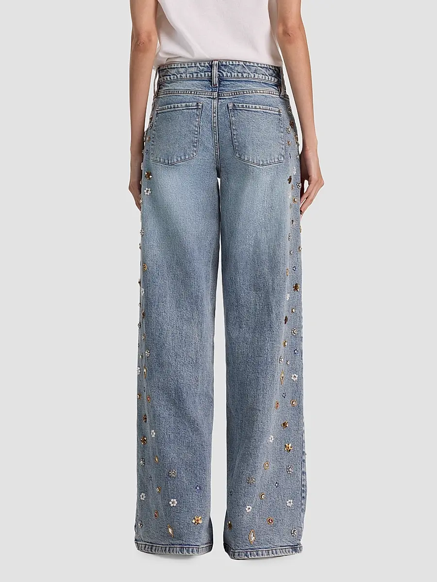 Alice + Olivia Women's Amazing Embellished Mid-Rise Baggy Jeans | Thumbnail 3