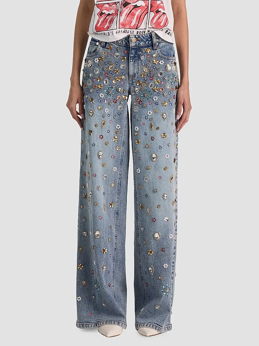 Alice + Olivia Women's Amazing Embellished Mid-Rise Baggy Jeans | Thumbnail 4