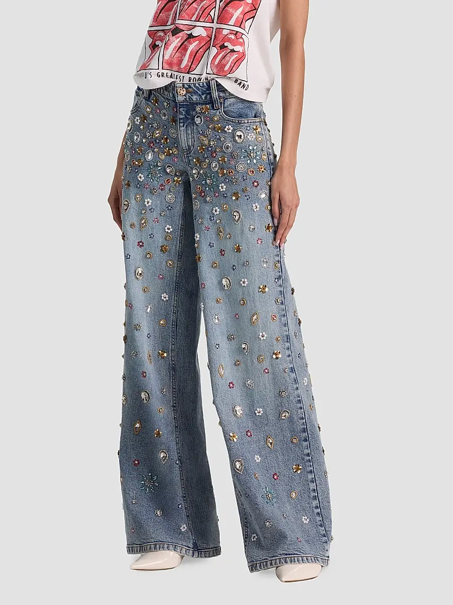 Alice + Olivia Women's Amazing Embellished Mid-Rise Baggy Jeans | Thumbnail 6