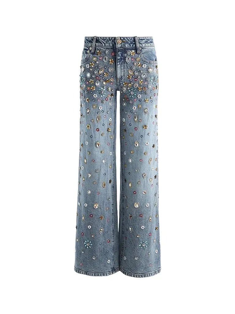 Alice + Olivia Women's Amazing Embellished Mid-Rise Baggy Jeans | Image 1 Alice + Olivia Women's Amazing Embellished Mid-Rise Baggy Jeans | Image 1