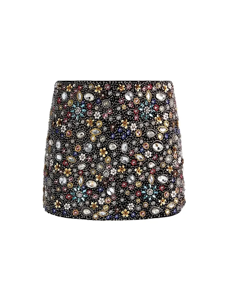 Alice + Olivia Women's Rubi Embellished Micro Mini Skirt - Black Multi | Image 1 Alice + Olivia Women's Rubi Embellished Micro Mini Skirt - Black Multi | Image 1