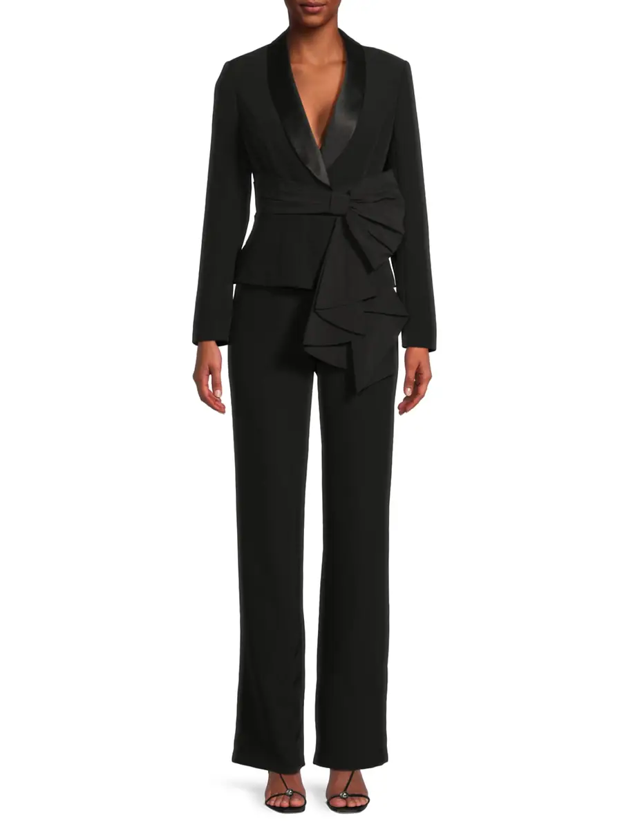 Aidan Mattox Women's Draped Stretch-Crepe Tuxedo-Style Jumpsuit | Thumbnail 3 Aidan Mattox Women's Draped Stretch-Crepe Tuxedo-Style Jumpsuit | Thumbnail 3