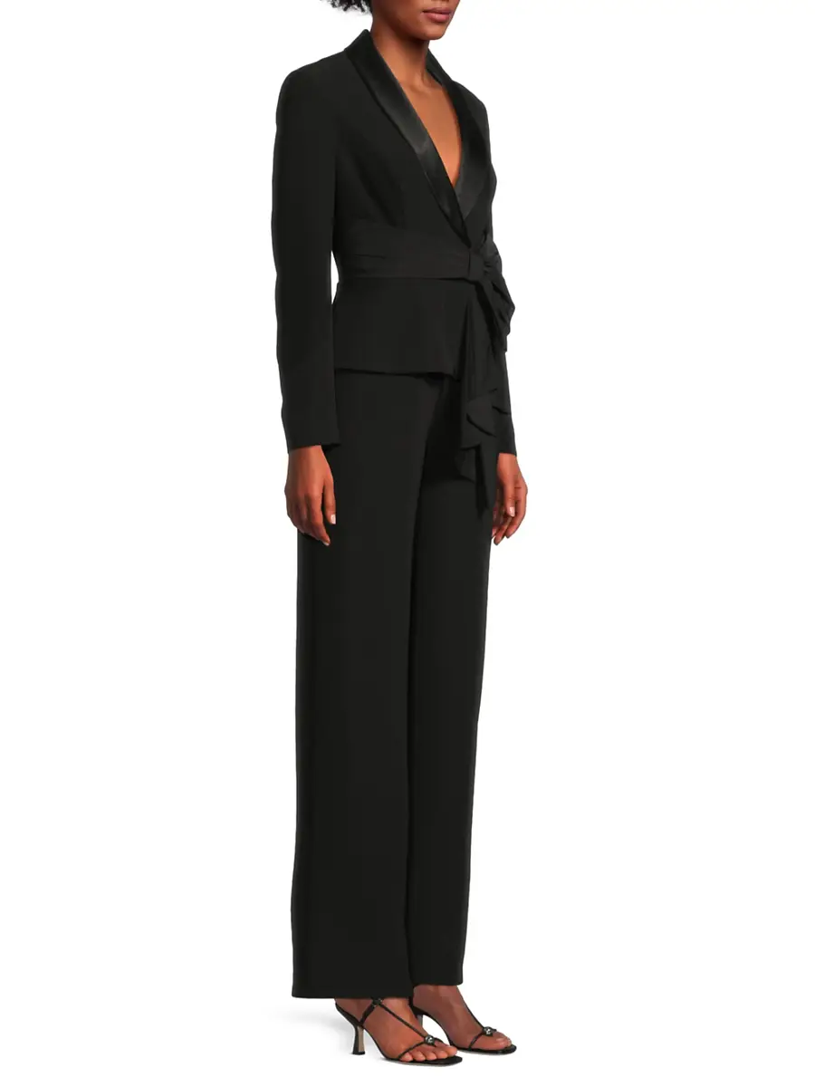 Aidan Mattox Women's Draped Stretch-Crepe Tuxedo-Style Jumpsuit | Thumbnail 4 Aidan Mattox Women's Draped Stretch-Crepe Tuxedo-Style Jumpsuit | Thumbnail 4