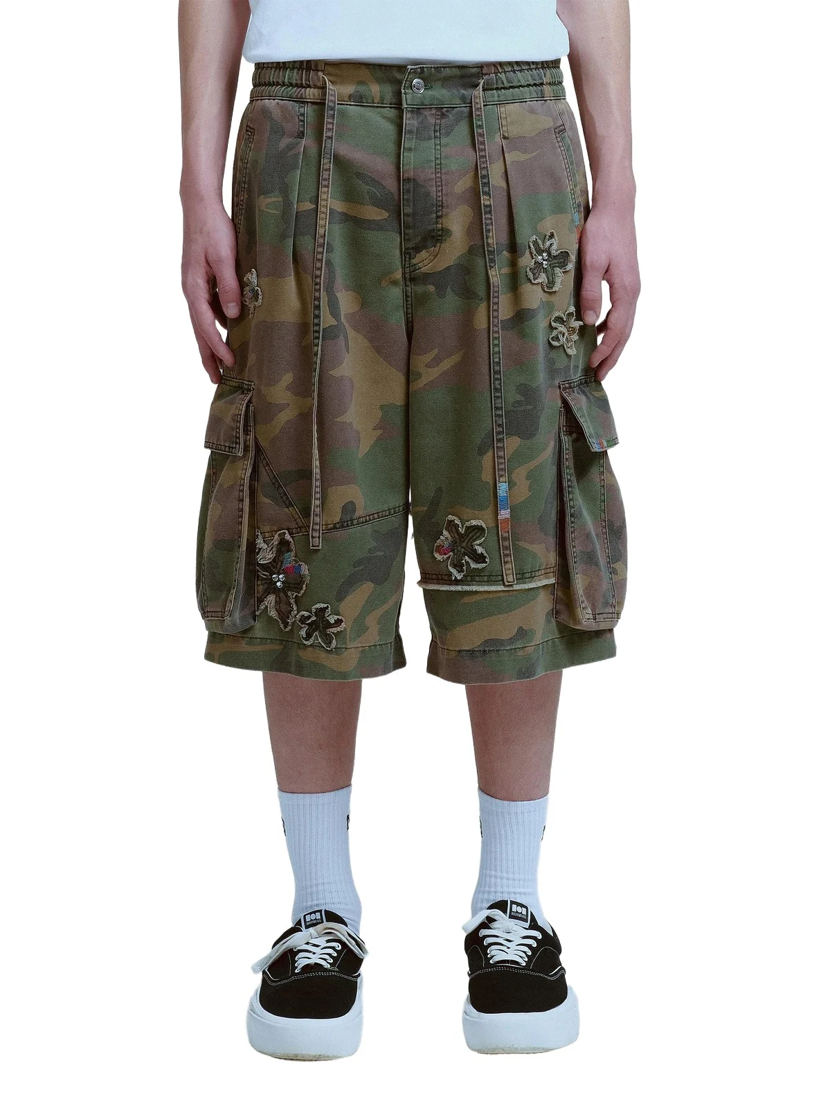 Men's Floral-Appliqué Camo Cargo Shorts