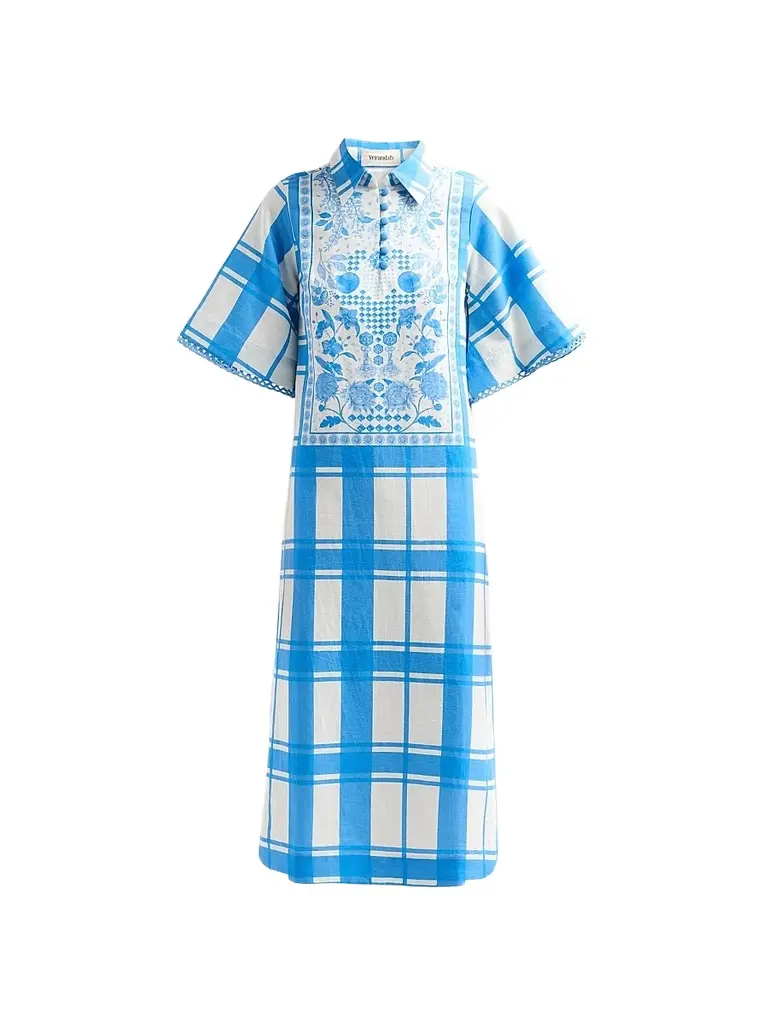 VERANDAH Women's Bejewelled Summer Caftan Dress - Ivory And Blue - Size XL | Image 1 VERANDAH Women's Bejewelled Summer Caftan Dress - Ivory And Blue - Size XL | Image 1