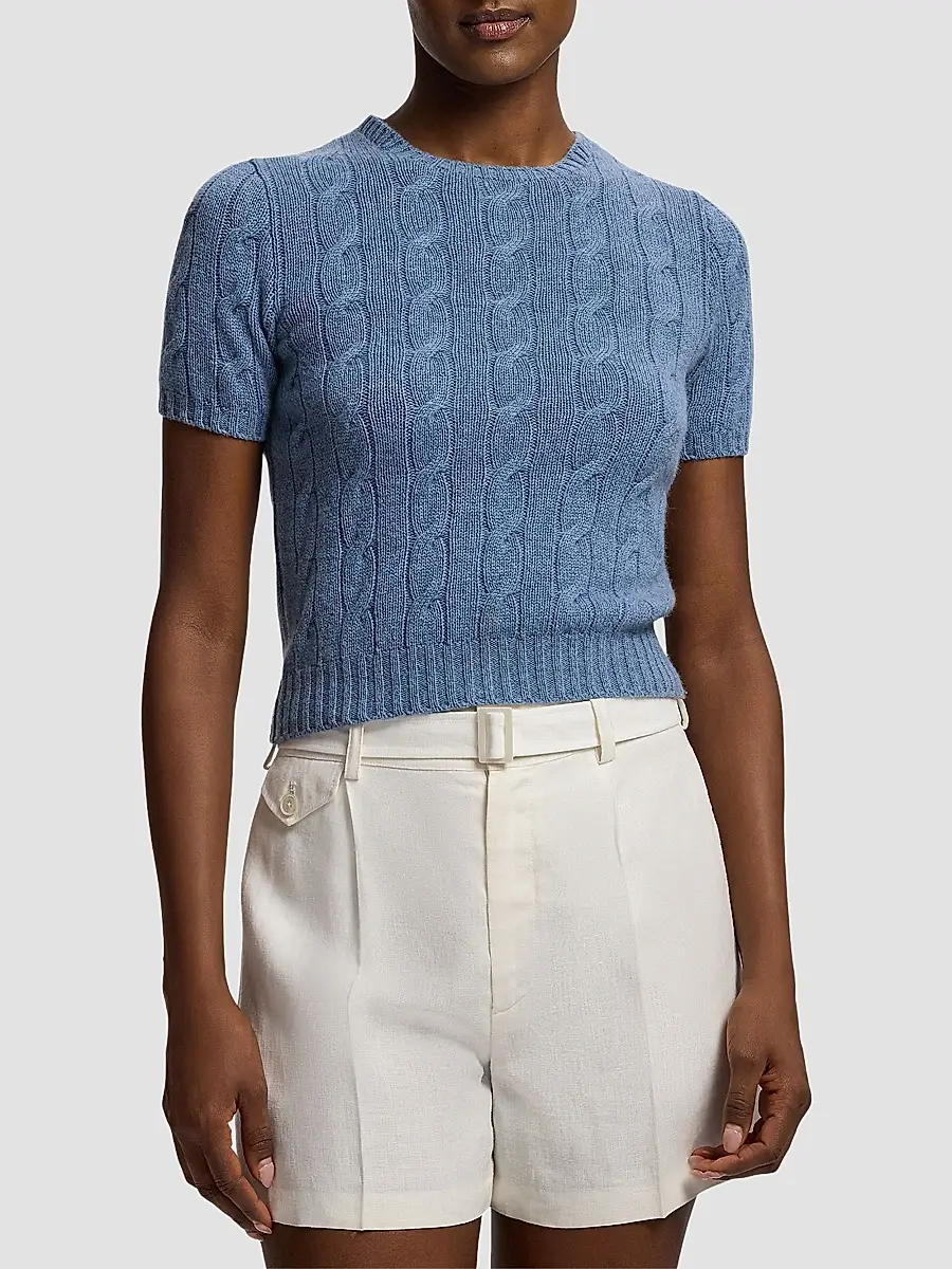 Ralph Lauren Collection Women's Cable-Knit Cashmere Cropped Sweater | Thumbnail 3 Ralph Lauren Collection Women's Cable-Knit Cashmere Cropped Sweater | Thumbnail 3