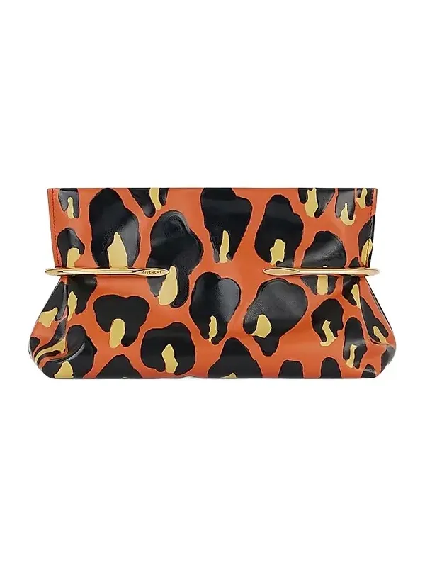 Givenchy Women's Pinch Soft Clutch in Nappa Leather with Leopard Print - Black Orange