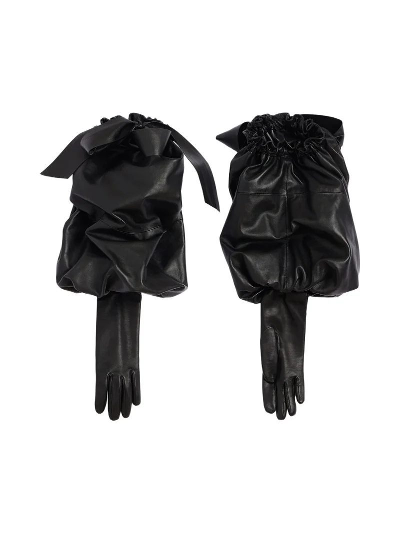 Women's Large Bonbon Gloves in Nappa Leather - Black