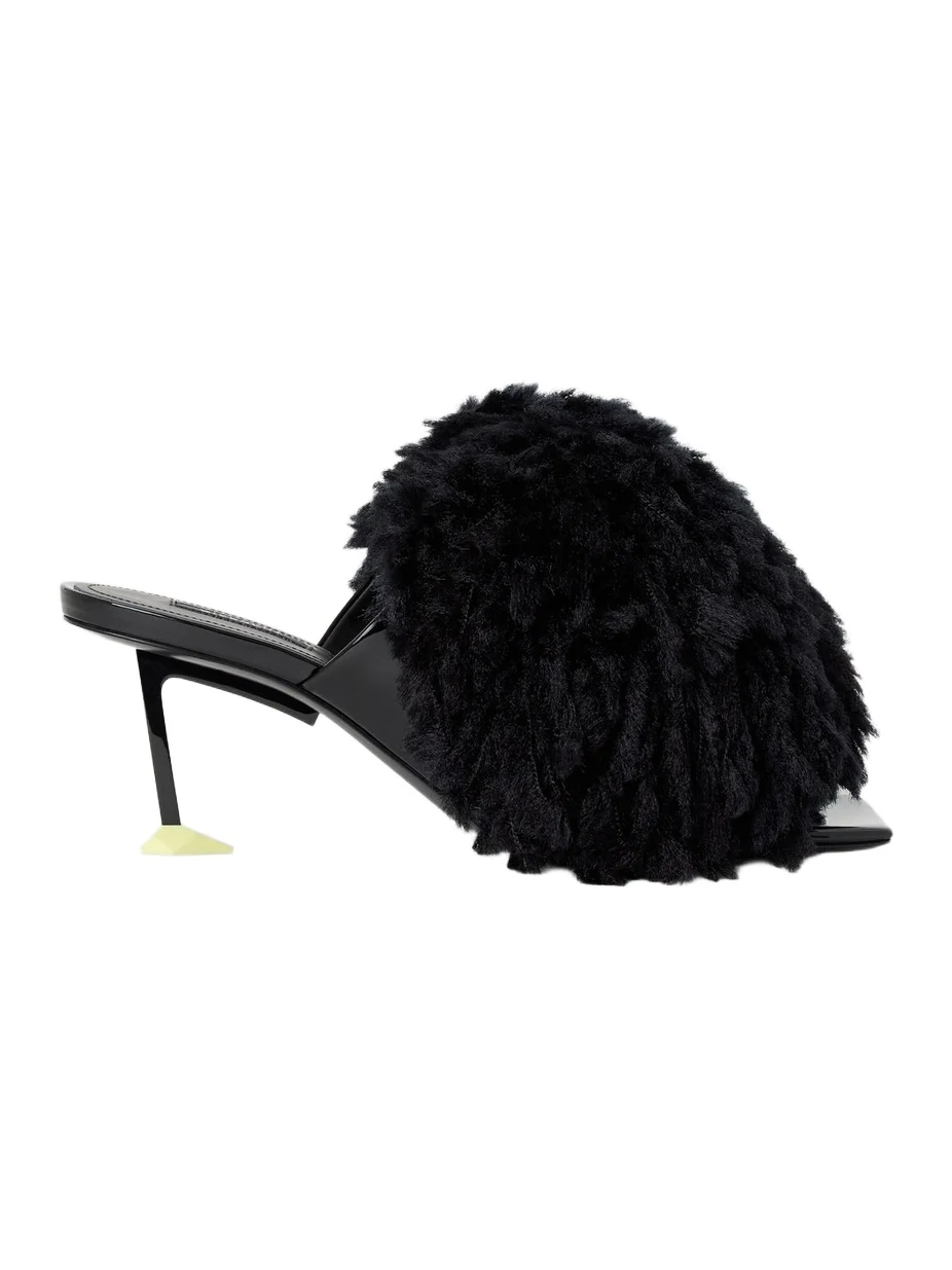 Givenchy Women's Pompom Mules in Patent Leather and Knit - Black