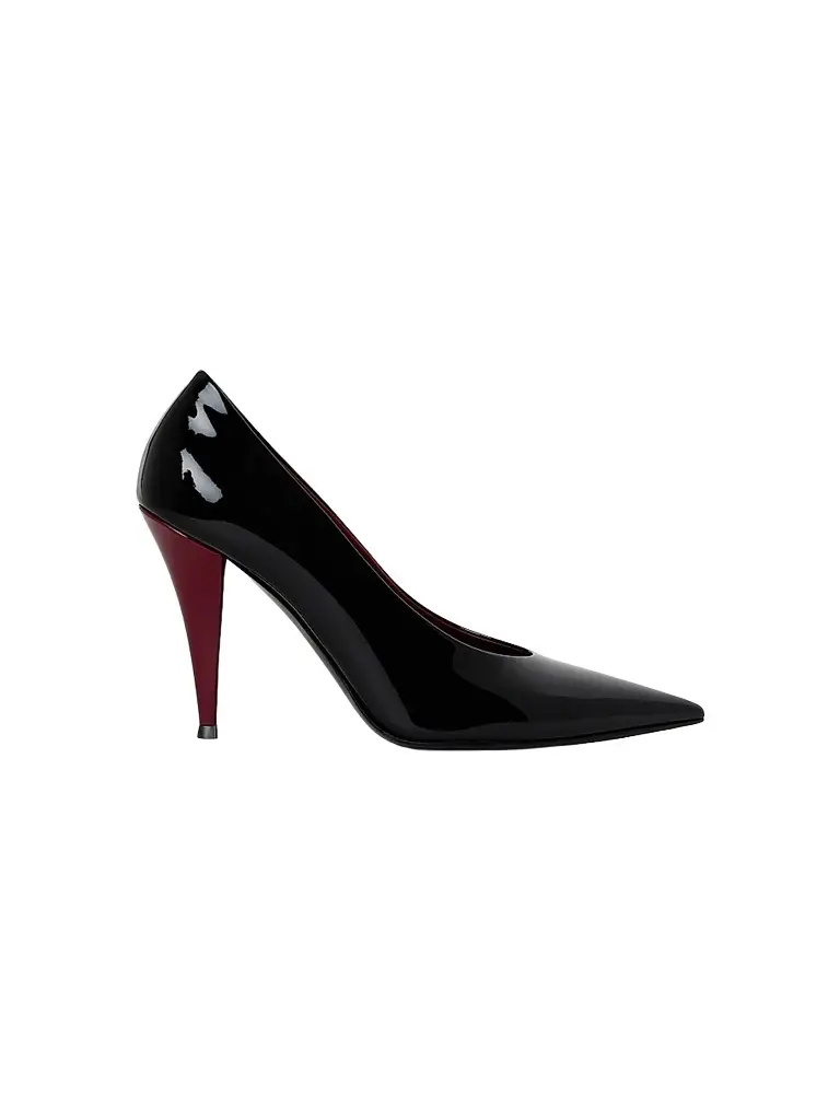 Women's Pointy Pumps in Patent Leather - Black Burgundy