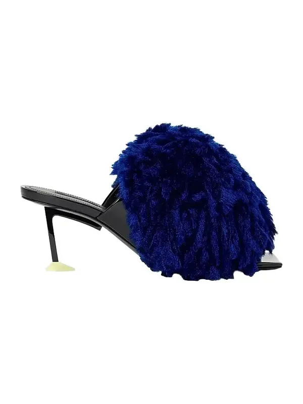 Women's Pompom Mules in Patent Leather and Knit - Saphir Blue Women's Pompom Mules in Patent Leather and Knit - Saphir Blue