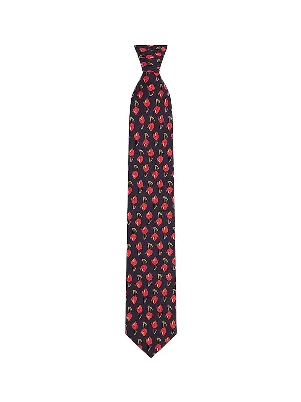 Givenchy Men's Tie in Silk with Tulip Print - Navy Red