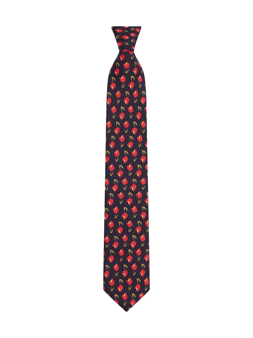 Givenchy Men's Tie in Silk with Tulip Print - Navy Red