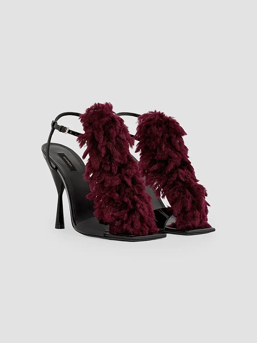 Givenchy Women's Pompom Heeled Sandals in Patent Leather and Knit - Deep Red | Thumbnail 2 Givenchy Women's Pompom Heeled Sandals in Patent Leather and Knit - Deep Red | Thumbnail 2