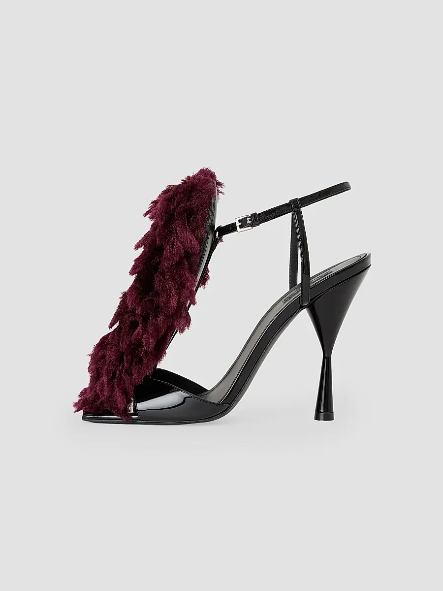 Givenchy Women's Pompom Heeled Sandals in Patent Leather and Knit - Deep Red | Thumbnail 3 Givenchy Women's Pompom Heeled Sandals in Patent Leather and Knit - Deep Red | Thumbnail 3
