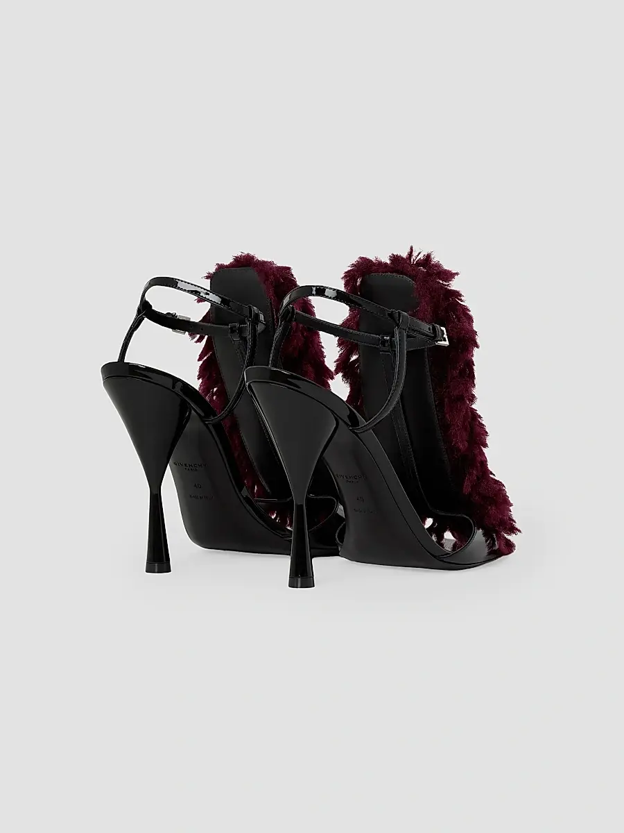 Givenchy Women's Pompom Heeled Sandals in Patent Leather and Knit - Deep Red | Thumbnail 4 Givenchy Women's Pompom Heeled Sandals in Patent Leather and Knit - Deep Red | Thumbnail 4