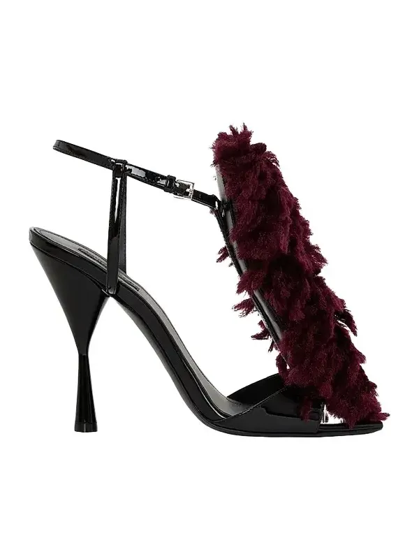 Givenchy Women's Pompom Heeled Sandals in Patent Leather and Knit - Deep Red
