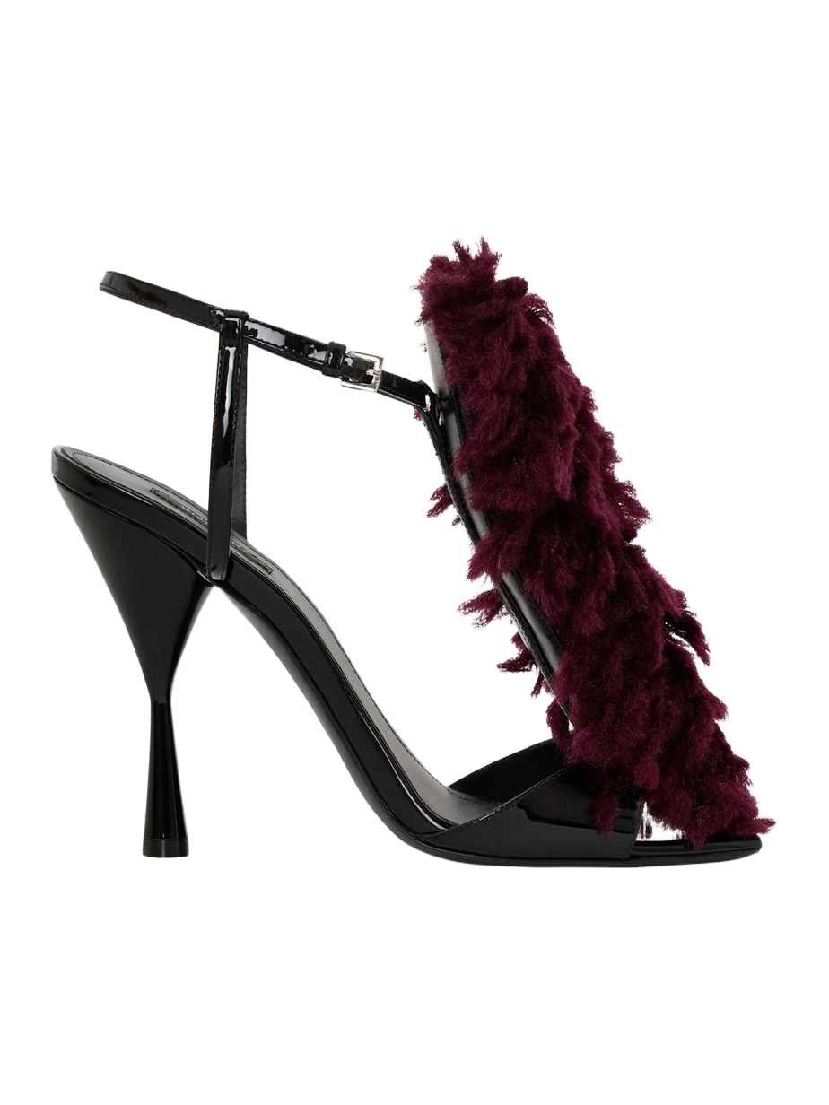 Givenchy Women's Pompom Heeled Sandals in Patent Leather and Knit - Deep Red