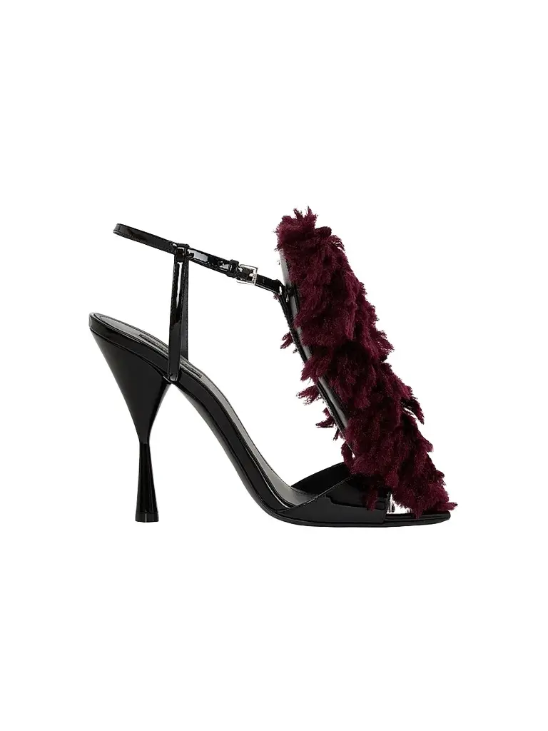 Givenchy Women's Pompom Heeled Sandals in Patent Leather and Knit - Deep Red